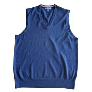 Brooks Brothers Navy Blue Merino Wool V-Neck Sweater Vest Italian Yarn L